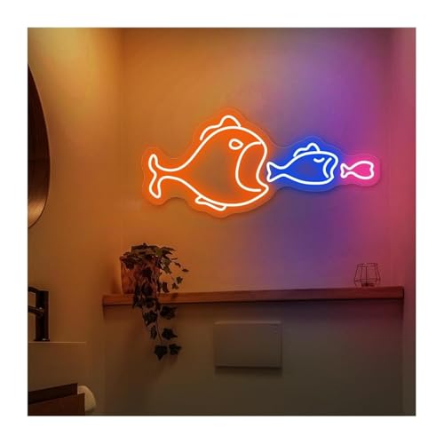 Lampe néon poisson pour pub déco murale lumineuse originale grand format 25x56 cm