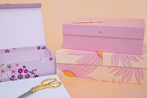 Kate Spade New York Decorative Storage Boxes With Lids, 3 Pack Sturdy Organizer Storage Bins, Includes Small Medium Large Pink Nesting Boxes With Magnetic Closure, Falling Flower #TOP2