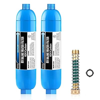 Lifefilter RV Inline Water Filter, NSF Certified, Reduces Chlorine, Bad Taste, Odor, Dedicated for RVs and Marines,2 Pack Drinking Filter with 1 Flexible Hose Protector