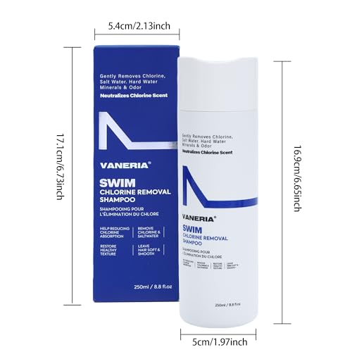 VANERIA 2-in-1 Schwimm-Shampoo, Chlor- & Hartwasserentfernung, Nach-Schwimmen-Haarpflege, Geeignet für gefärbtes Haar, 250ml/8,8 fl oz