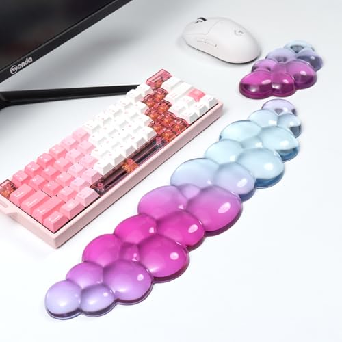 Ergonomic Cloud Silicone Gel Keyboard and Mouse Wrist Rest Set – Blue Purple Clear Wrist Rest for Keyboard 60%/68%/75%, Comfort & Support for Typing and Gaming