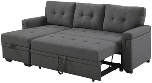 Miniatura 4 de BOWERY HILL Sofá cama reversible/seccional de lino gris acero con almacenamiento para espacio pequeño Gris,Beige,Negro