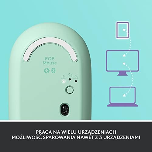 Logitech POP bezprzewodowa myszka - custom emoji, technologia SilentTouch, precyzja przewijania, kompaktowy design, Bluetooth, obsługa wielu urządzeń, zgodność OS - Daydream