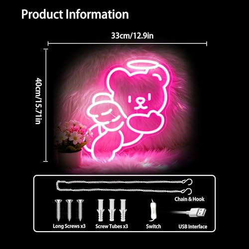 Image of Bear Angel Neon Sign Led Neon Lights Neon Signs for Wall Decor Light Up Sign for Birthday Party Club Gift