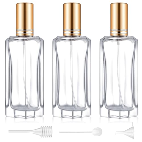 Domensi 3 Pcs 30 ml Glass Perfume Spray Bottles Empty, Refillable, Gold