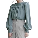 [Four leaf] ブラウス レディース 長袖 秋冬 バルーン袖 バックリボン ギャザー きれいめ (L, 緑)