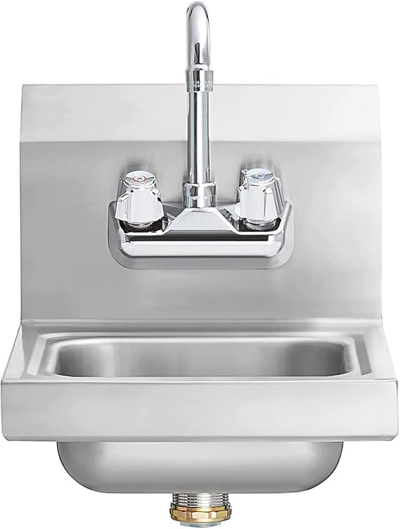 Stainless Steel Wall Mount Hand Sink with Faucet | Commercial Hand Washing Basin For Restaurant, Kitchen | NSF. (12