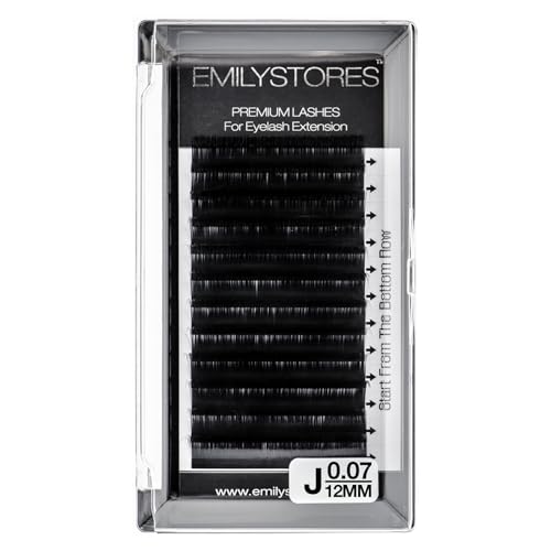 EMILYSTORES Lash Extensions 0.07mm Thickness J Curl Length 12mm Natural Looking Easy Fan Eye Lashes For Eyelash Extensions(0.07,J,12mm)