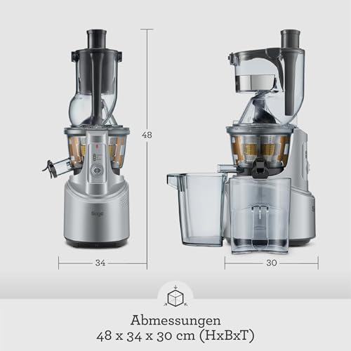 Foto von Sage - The Big Squeeze - Entsafter mit Zwei Einfüllschächten und 240 W Motor - Slow Juicer für Gemüse und Obst - Auslaufverschluss, Ultra Leise, Schnelle Reinigung - Silber