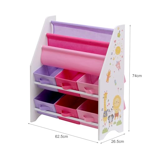 NICEME Kids Bookshelf Kids Bookcase with Toy Storage Unit Drawers, Childrens Book Shelf for Bedroom Playroom (Pink Lion Pattern,Shelf+6 Drawers) - Image 2