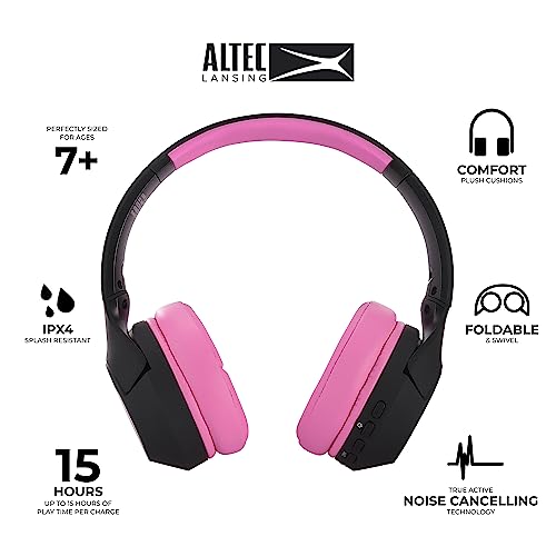 Altec Lansing Kid Safe Noise Cancelling Wireless Headphones 15H Battery, 85dB Volume Limit, Foldable Design Powerful Sound, Active Noise Cancellation Perfect for Kids Ages 7+ (Blackout Pop Pink) by Altec Lansing - Image 2