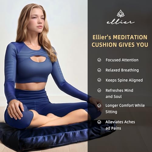 Zafu & Zabuton Meditation Cushion Set - Buckwheat Hull & Memory Foam Pillows, Ergonomic Support for Yoga, Mindfulness - Organic Velvet Cover, Large Size, Durable Comfort (Dark Blue) by ellier - Image 4