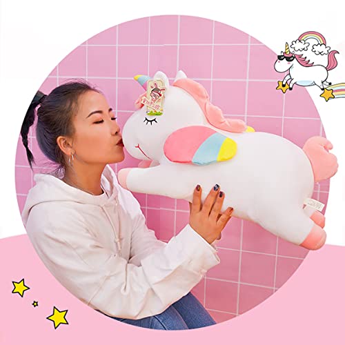 Unicorn Plush Rainbow Pony Stuffed Toys Hugging Plush Pillow Soft Plush Stuffed Plushie,Halloween Christmas Birthday Gifts For Kids Girls Boys (White) #TOP1