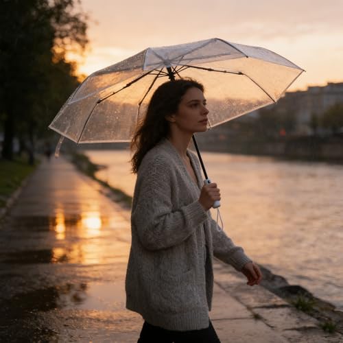 YUEMING Auto Open Folding Umbrella, Clear Transparent Rainproof Travel Umbrella for Weddings, Bride, Groom, Photographer - Image 6