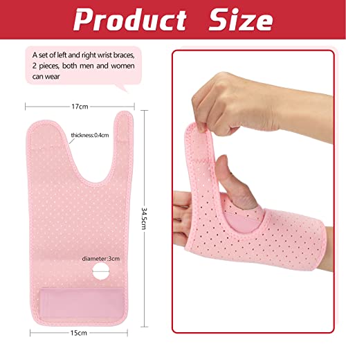 2 Pieces Carpal Tunnel Wrist Braces for Night Wrist Sleep Support Brace Wrist Splint Stabilizer and Hand Brace Cushioned to Help With Carpal Tunnel and Wrist Pain Relief (Breathable Style, Pink) - Thumbnail 2