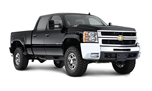 Bushwacker Pocket/Rivet Style Color-Matched Front & Rear Fender Flares | 4-Piece Set, Black, Smooth Finish | 40957-34 | Fits 2016-2018 Silverado 1500; 17-19 2500 HD/3500 HD w/ 6.6' or 8.2' Bed