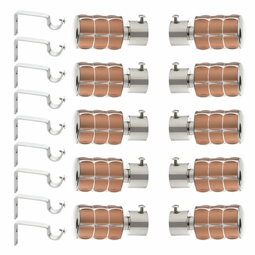 Image of GLOXY Stainless Steel Curtain Brackets - Curtain Holder for 1-Inch Rod - Curtain Rod End Cap - Square Shape Finish Curtain Holders for Stylish Wall Decoration Items for Hall - Bracket (Copper 5 Pair)