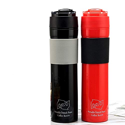 Set of 2 Plastic Portable Travel French Press Coffee Mug and Tea Black Red for Couple(Black/Red)
