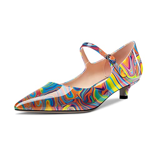 Aachcol Women Mary Jane Kitten Low Heel Pumps Pointed Toe Slip-on Dress Shoes Party Office Wedding 1.5 Inch