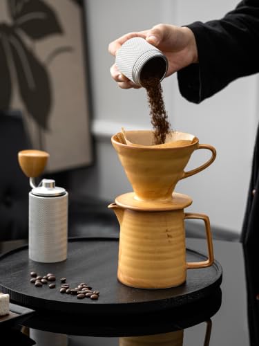 Image of Pour Over Coffee Maker,Ceramic Coffee Maker With 40 pcs Paper Filter,15oz /450ml Pour Over Coffee Dripper (Yellow, V02)