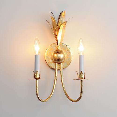 Image of Maxim Lighting Paloma 2-Light Wall Sconce | Gold Leaf Steel Finish | Transitional Indoor Light Fixture | Ideal for Hallways, Bedrooms & Bathrooms | Dimmable Damp Rated | 2882GL