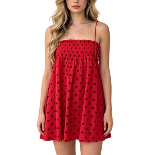 Image of Women Boho Floral Mini Dress Cute Graphic Spaghetti Strap Backless Sundress