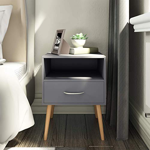 Jooli H Wood Bedside Table Cabinet Storage Nightstands 1 Drawer with Metal Handle, 42 x 42 x 56 cm - Image 7