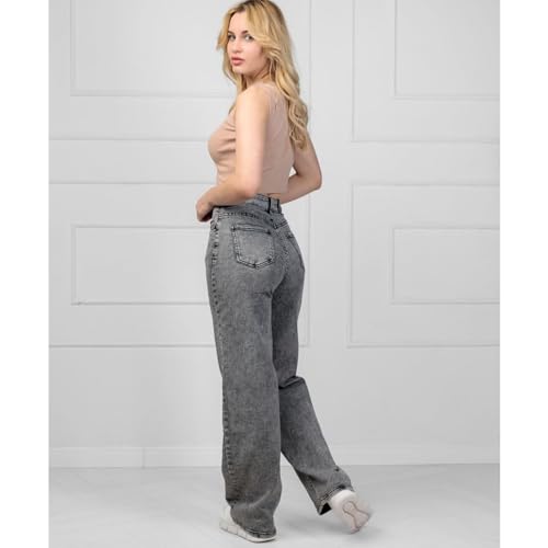 Image of Glossia Denim Baggy Jeans for Women | Stretchable High Waist Straight Fit Jeans for Women | High Rise Stretch Denim | Loose Fit Plus Size Denim (Sizes - 24 to 44) WJ71-1205-$