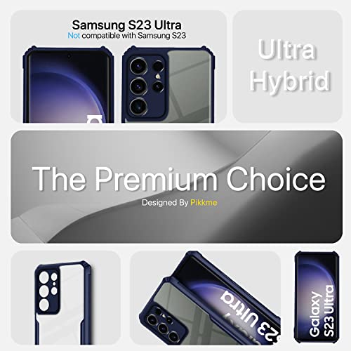 Image of Pikkme Samsung Galaxy S23 Ultra 5G Back Cover | Crystal Clear Transparent Back | Ultra Hybrid | Full Camera Protection | Raised Edge | Bumper Back Case (Blue)