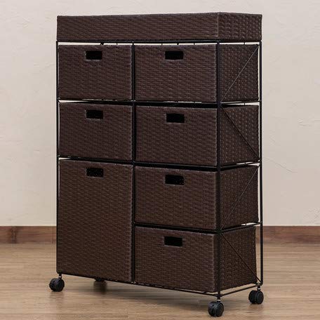 Amazon｜ラタン調 チェスト4段ワイド TME-05 キャスター4個 DVDラック