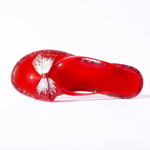 Image of Mtzyoa Women Flip-Flops Flat Sandals Jelly Bow Beach Flat Rivets Rain Cute Dressy Summer Sandals