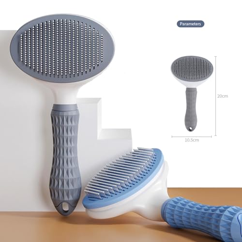 Image of Cat Brush with Release Button, For Indoor Cat Hair Removal, Self Cleaning Cat Comb Hair Brush for Indoor Cats, Pet Supplies Hair Remover Tool (White-Blue)