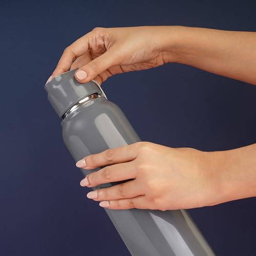 Image of Nayasa Pristine 700ml Water Bottle | BPA-Free Plastic with Insulated Stainless Steel Inner | Leak-Proof Twist Cap | for Office, School, Gym, Travel, and Outdoor Use | Grey