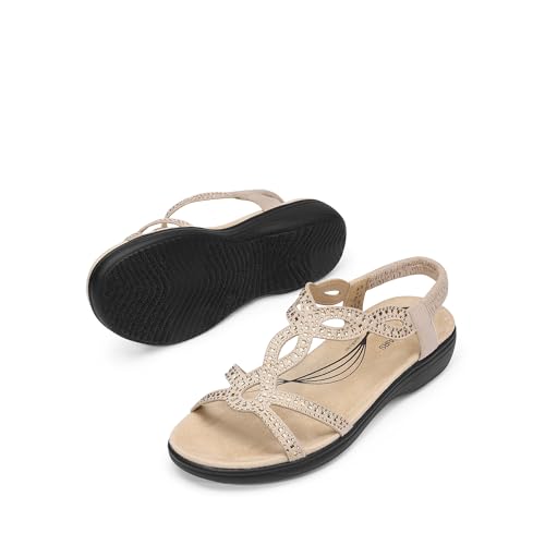 DREAM PAIRS Women's Comfort Dressy Rhinestone Summer Beach Sandals Slip-on Flat Walking Orthopedic Sandals with Elastica Back Strap2