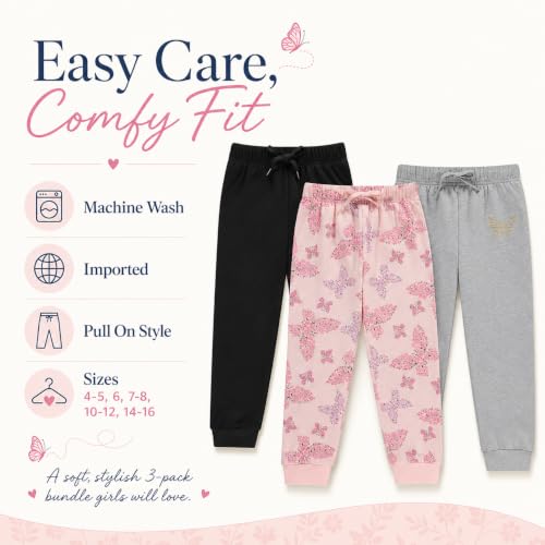 Image of BTween Kids Girls Fashion Stretch Waist Ultra Soft Jogger Pants Set 3 Pack Bundle