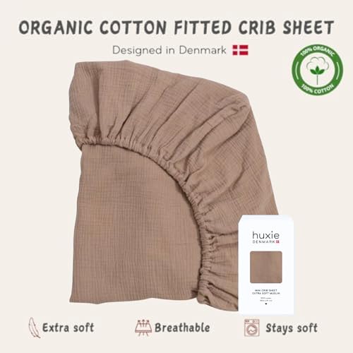 Image of Crib Sheets - Organic Cotton Muslin Fitted Crib Sheet - Standard Size for Baby Boy and Baby Girl 28 inch x 52 inch Ultra-Soft and Breathable. (Natural)