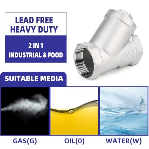 Image of Industrial Plumbing Y Strainers NPT Female 2-1 /2 inch, Heavy Duty 304 Stainless Steel Y-Strainer, Y-Shaped Filter Valve Connector with 80 Mesh Screen to Remove Excess Impurities for Water Oil Gas DN65
