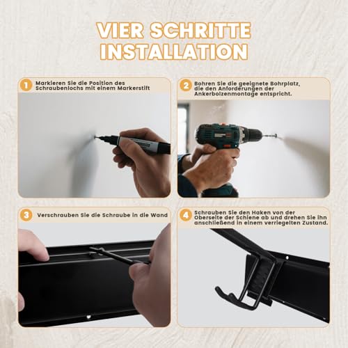 SDLDEER Gartengeräte Halterung, Garagen Wand Management Aufbewahrungsregal, Robuste Edelstahlhalterung mit 12 Haken, Besenhalterung Wand für Brush Mop Besen und Werkzeugaufbewahrung (Schwarz)