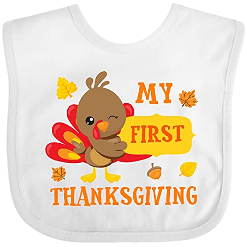 Image of inktastic My First Thanksgiving with Turkey and Leaves Baby Bib