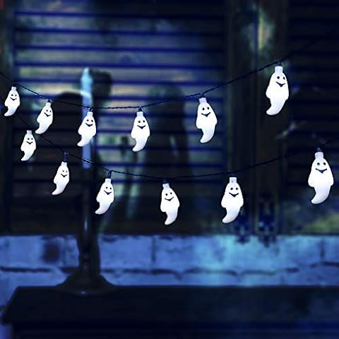 Qunlight Solar String Lights, Halloween Decoration Lights,8 Modes 2PACK 20ft 30 LED Waterproof Outdoor Decorative Ghost Fairy Lights for Patio, Garden, Gate, Yard, Halloween Christmas Decoration Cover