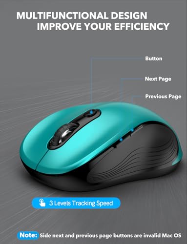 Trueque Wireless Mouse for Laptop, 2.4GHz Ergonomic Computer Mouse with Back & Forward Buttons, 3 Levels Tracking Speed, 6 Buttons, Optical USB Cordless Mice for Windows Chromebook MacBook PC (Teal) - Image 4