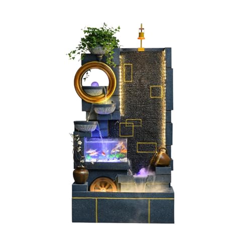 Fuente Jardín Exterior Fuente de ocio for interiores, cascada con pecera y humidificador de nebulización de plantas, fuente de pie for decoración del hogar y el dormitorio Fuente de jardín(Color:Blue)