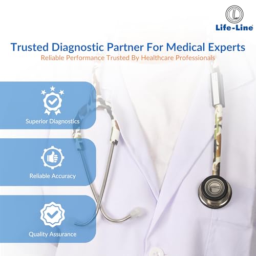 Image of LIFE LINE 'RANGER II SS' Stethoscope (Green Camo and Stainless Steel) | Dual Side Diaphragm Chest Piece for Adult and Pediatric | Suitable for Doctors and Students