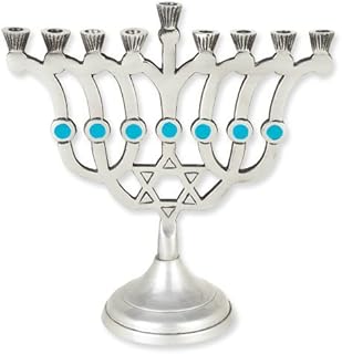 Contemporary Star of David Aluminum Menorah with Blue Accents