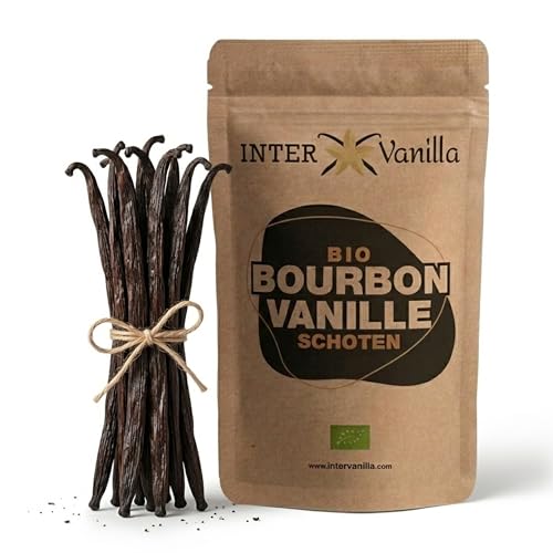 InterVanilla BIO Bourbon Vanilleschoten 6 Stück Vanille Schoten 12-13 cm Bourbon Vanilleschote in Premium A Qualität aus Madagaskar