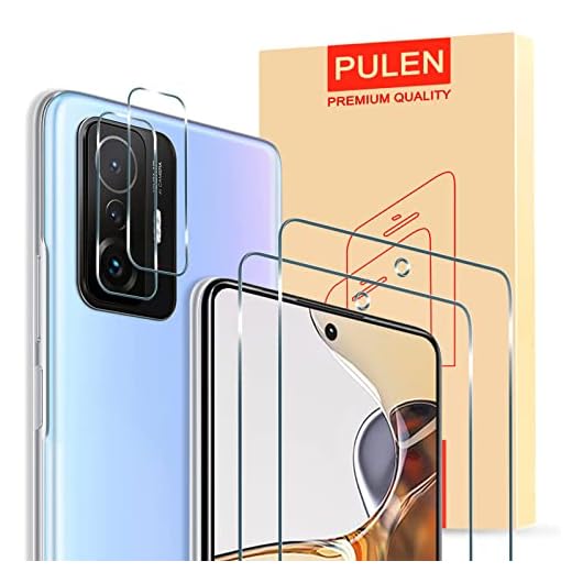 PULEN för Xiaomi Mi 11T 5G/Xiaomi Mi 11T Pro 5G skärmskydd med kameralinsskydd, härdat glas, 2+2-pack