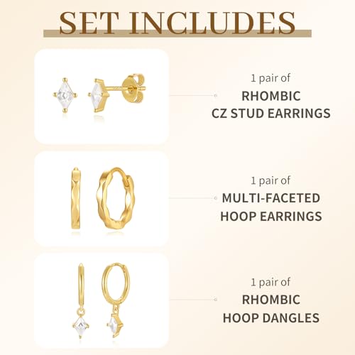 14K Gold Plated Hoop Earrings Set for Women, Hypoallergenic CZ Flower/Bow Earrings, Gold Earring Stacks, Dainty Cute Jewelry Gifts for Women Wife2