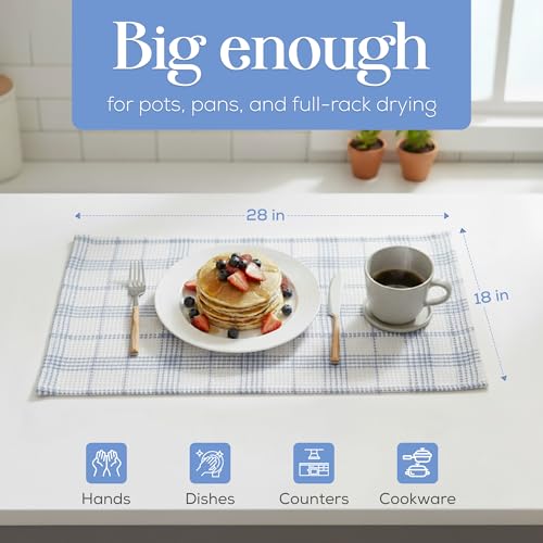 Image of Kitchen Towels Set of 4 Dish Towels Blue n White Waffle Weave Cotton Hand Towels, 18 x 28 Absorbent Kitchen Linens