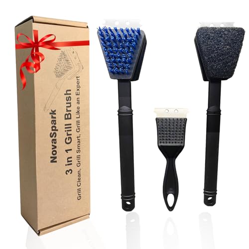 Nylon Grill Brush No Wire Bristle Barbecue Brush Grill Cleaning Kit Safe Grill Scraper Brush for Outdoor Grill Cleaner with Hole BBQ Brush Accessories Clean Cool Grates Gift for Men/Dad 3 PCS