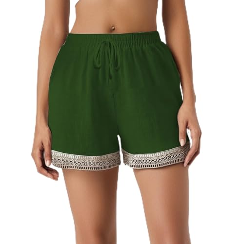Short en coton lin femme noir avec cordon de serrage pour l'été